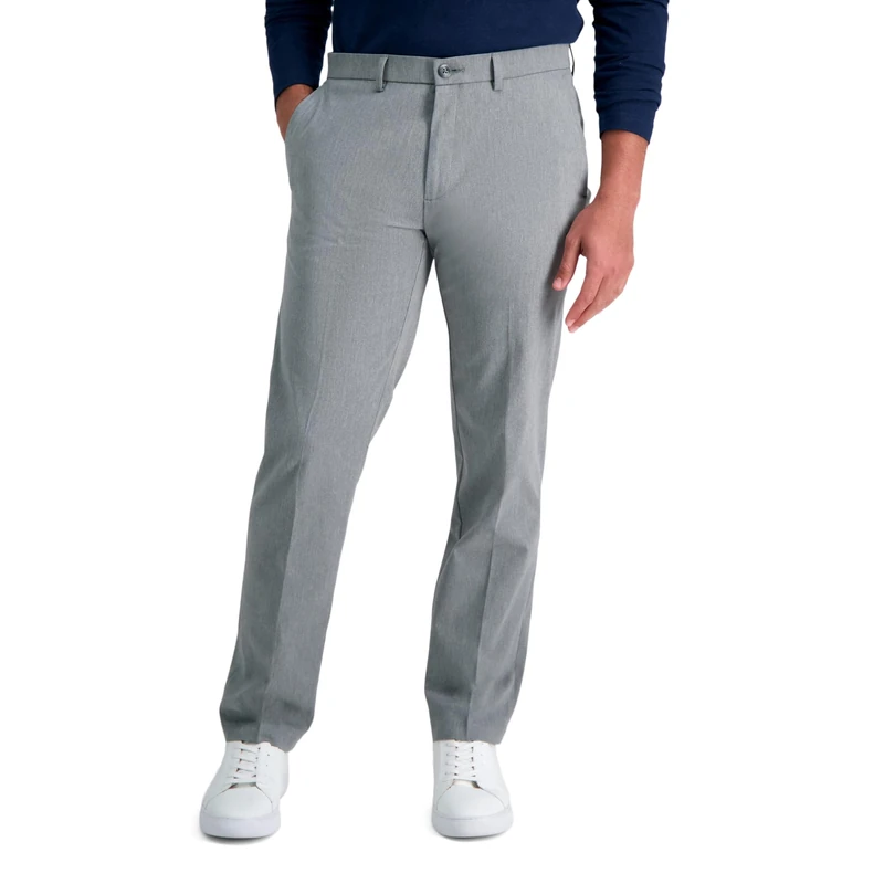 Haggar Men's Iron Free Premium Khaki Straight Fit Flat Front Flex Waist Casual Pant, Heather Grey, 32W x 29L