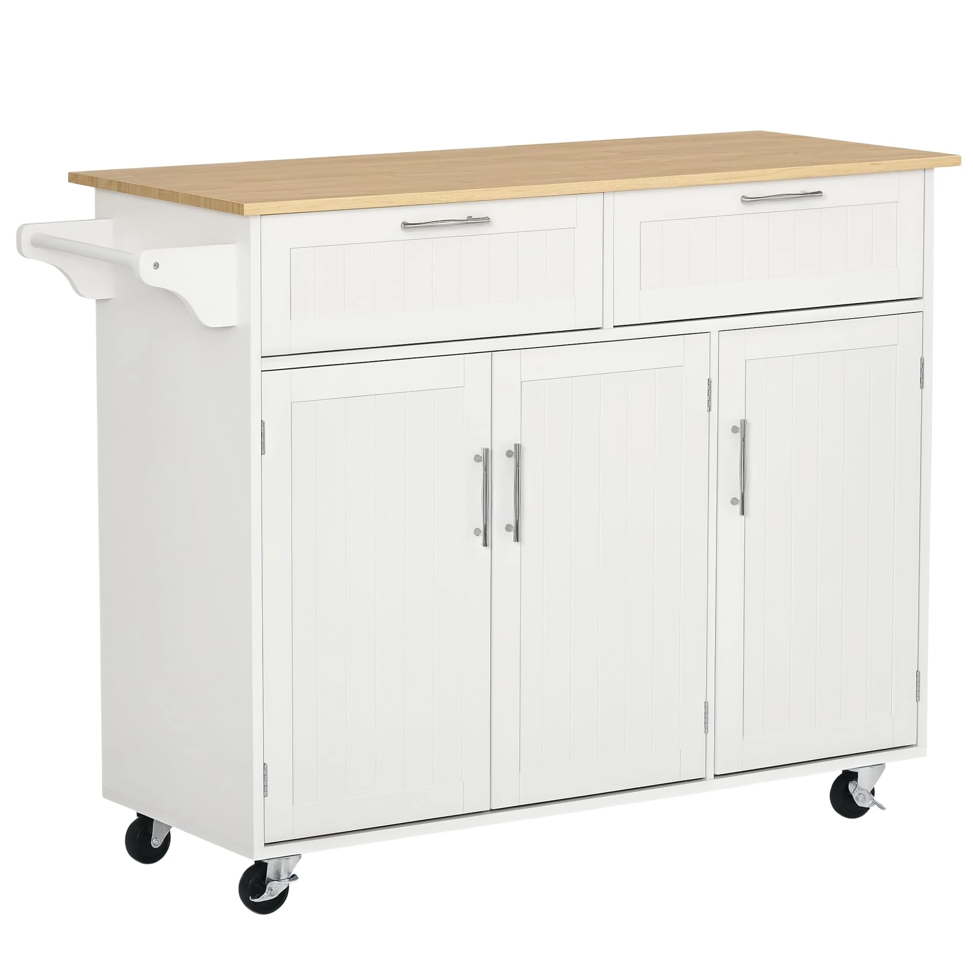 HOMCOM Kitchen Island Utility Cart, with 2 Storage Drawers & Cabinets for Dining Room, White