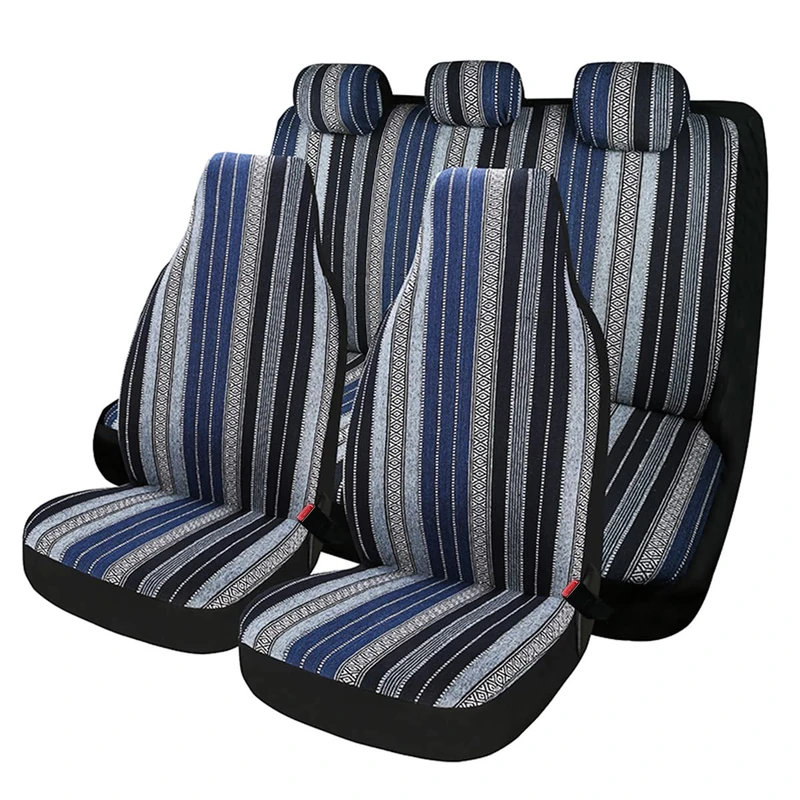 PONYJOYUP Baja Saddle Blanket Car Seat Covers 7PCS Full Set, Breathable and Washable Striped Woven Automotive Vehicle Seat Cover Universal for Sedan, SUV, Truck, Airbag Compatible