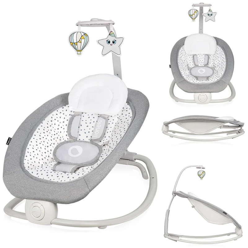 LIONELO Baby Rocker & Infant Bouncer Chair Pascal with Soothing Motion, 12 Lullabies, Vibrations, 4-Position Recline, Toy Bar, 5-Point Harness, Foldable Portable, from Birth