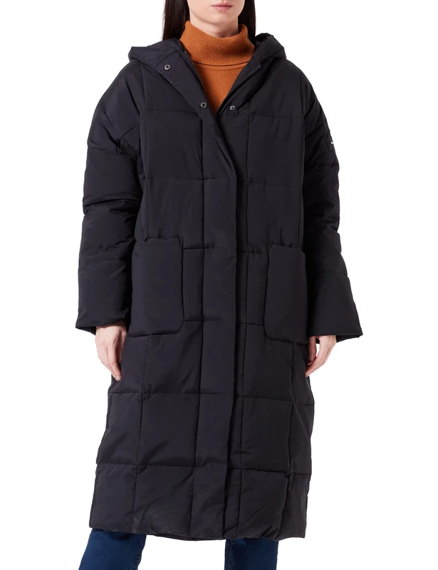 Mexx Women's oversized hooded padded jacket parka, black, XS/S