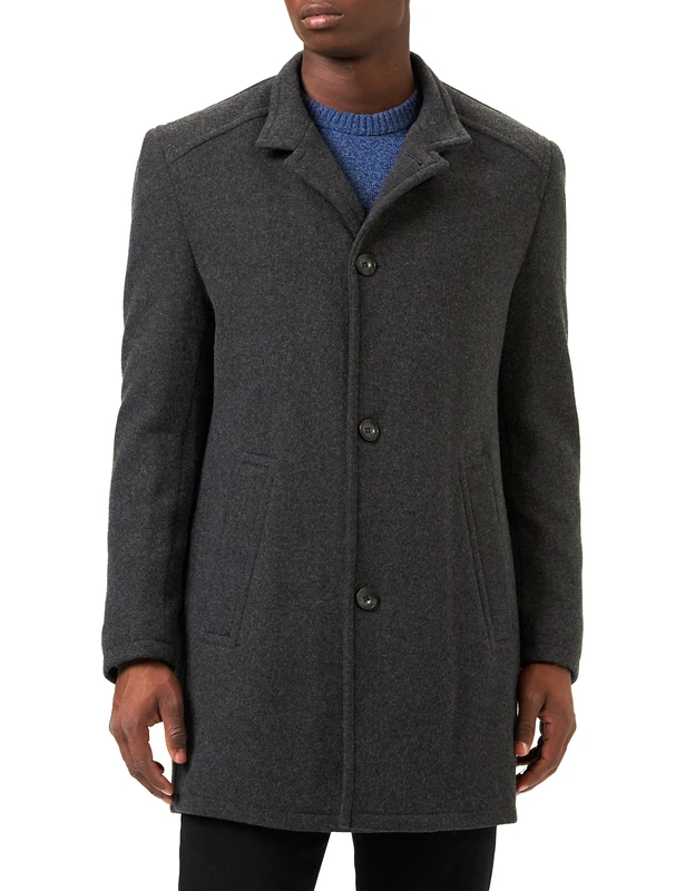 bugatti Men's 228633-24062 Wool Coat, Dark Grey, Standard