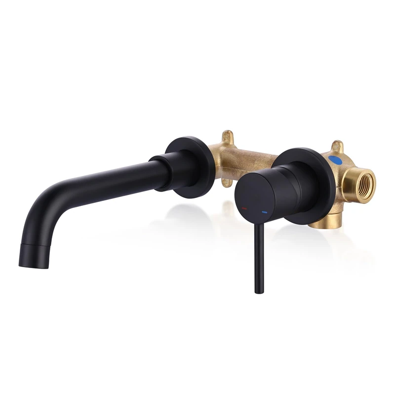 ARCORA Wall Mount Bathroom Faucet, Matte Black Single Handle Bathroom Sink Faucet Wall Mounted, Rough-in Valve Included
