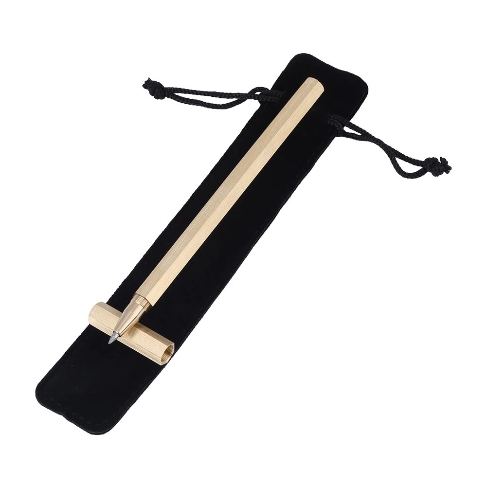 Six-Edge Solid Brass Pen,Hand Made EDC Pocket Pen Signature Anti-Skid Pens Prismatic Anti-roll Pen with Pen Bag