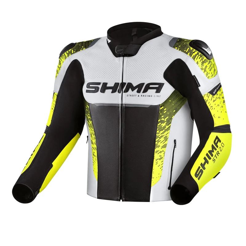 SHIMA STR 2.0 Motorbike Jacket - Leather, sport jacket with back, elbows, shoulders protectors, perforated leather, for 2-piece suit (46, Fluo)