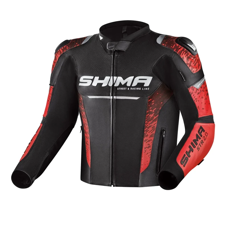 SHIMA STR 2.0 Motorbike Jacket - Leather, sport jacket with back, elbows, shoulders protectors, perforated leather, for 2-piece suit (60, Red)