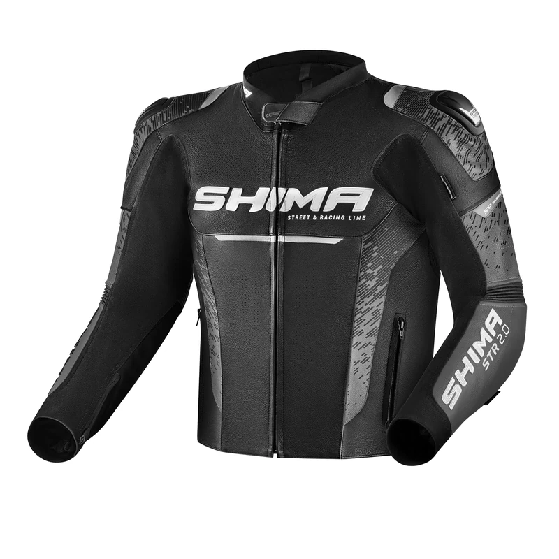 SHIMA STR 2.0 Motorbike Jacket - Leather, sport jacket with back, elbows, shoulders protectors, perforated leather, for 2-piece suit (58, Black)