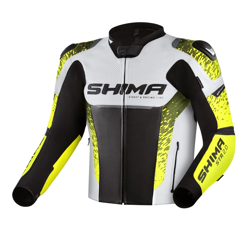 SHIMA STR 2.0 Motorbike Jacket - Leather, sport jacket with back, elbows, shoulders protectors, perforated leather, for 2-piece suit (50, Fluo)