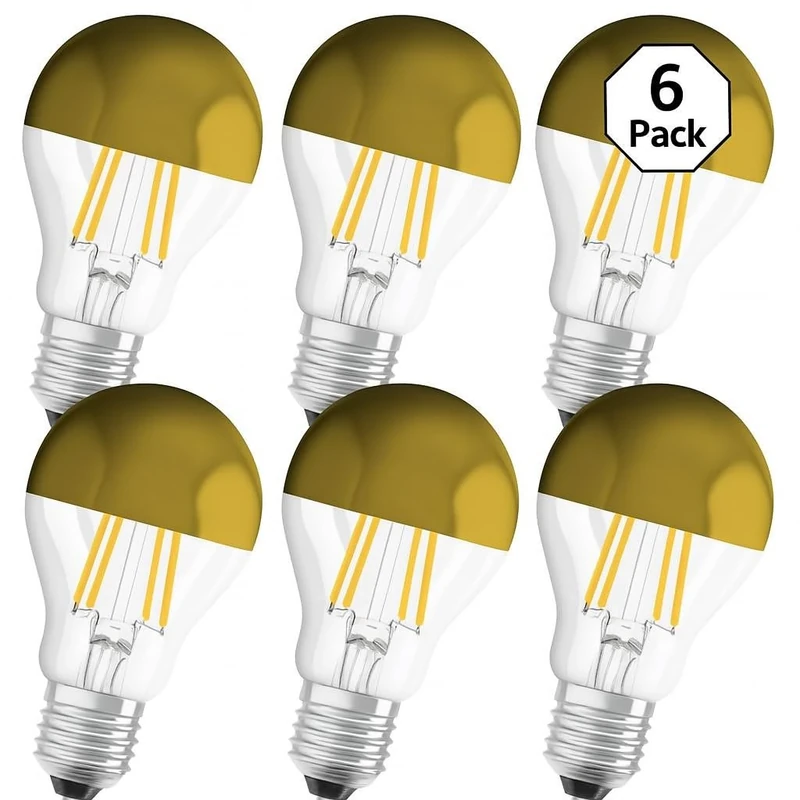 OSRAM Filament LED lamp with E27 base, Warm white (2700K), Bulb shape gold mirrored, 4W, Replaces 37W incandescent bulb, LED Retrofit CLASSIC A Mirror, 6-pack
