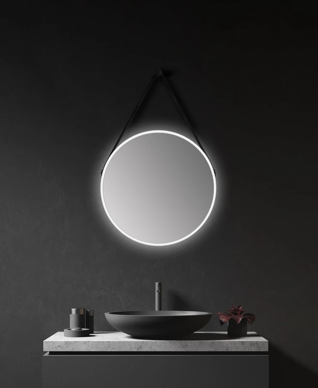 Talos White Light Round Bathroom Mirror Diameter 50 cm - Wall Mirror in Matt White - Bathroom Mirror Aluminium Frame - Mirror with Interchangeable LED Lighting for Bathroom