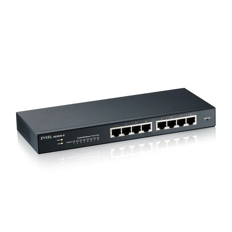 Zyxel 8-Port Gigabit Switch | Smart-Managed | Desktop/Wallmount | Fanless | VLAN, IGMP, QoS | [GS1900-8]