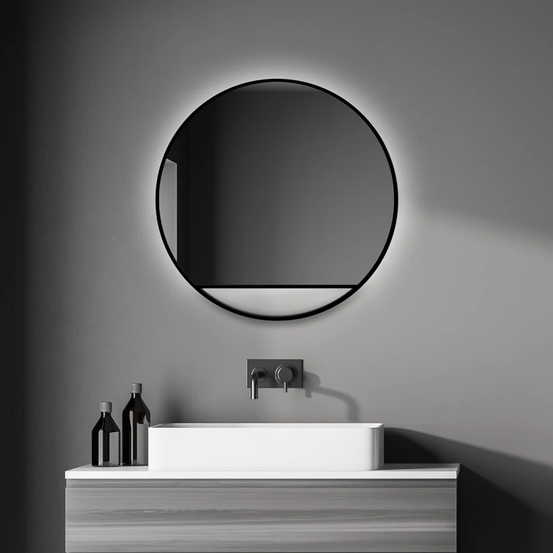 Talos Decorative Wall Mirror Black Hole Light Indirect LED Lighting in Matt Black Diameter 60 cm - Image 1