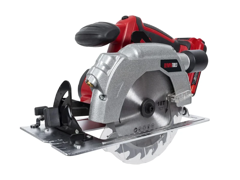 Olympia Tools X20S™ Circular Saw 20V 1 x 2.0Ah Li-ion Soft Grip Handle for Reduced Fatigue and Increased Control. There is Also a Handy Vacuum Port That enables Direct Connection to a dust Extractor