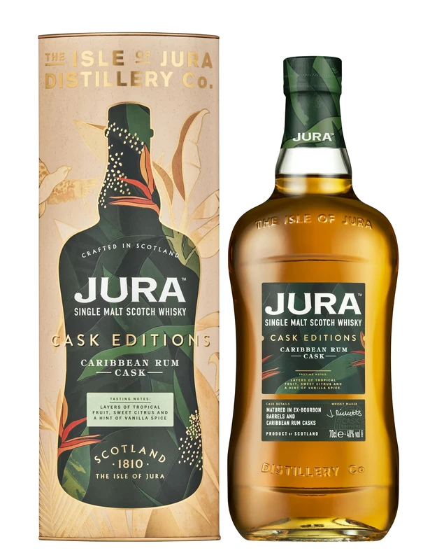 Jura Caribbean Rum Cask Edition Single Malt Scotch Whisky 70cl | Fruity and Balanced 40% vol | More than a Whisky, made by a Scottish Island Community | A Fruity, Smooth and Exotic Single Malt