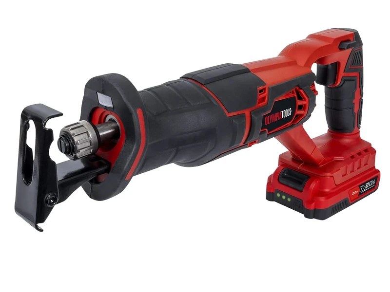 Olympia Tools X20S™ Reciprocating Saw 20V 1 x 2.0Ah Li-ion Comfortable Soft Grip Handle and an Adjustable Base Also Offers Tool-Less Blade Change