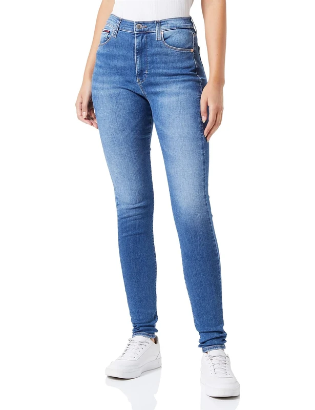 Tommy Jeans Women's Tjw Rlxd Essential Logo 1 Crew Pants, Denim Medium, 26W / 30L - Image 1