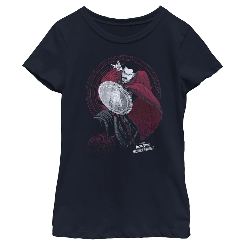 Marvel Little, Big Dr. Strange in The Multiverse of Madness The Doorway Girls Short Sleeve Tee Shirt, Navy Blue, Small, Navy, S