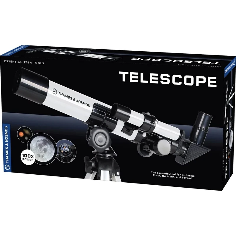 Thames & Kosmos Telescope STEM Kit | 100x Magnification & Built-In Compass | Ages 8+ | Entry-Level Astronomy for Kids | Explore Moon, Planets & Terrestrial Views with Tripod & Finderscope
