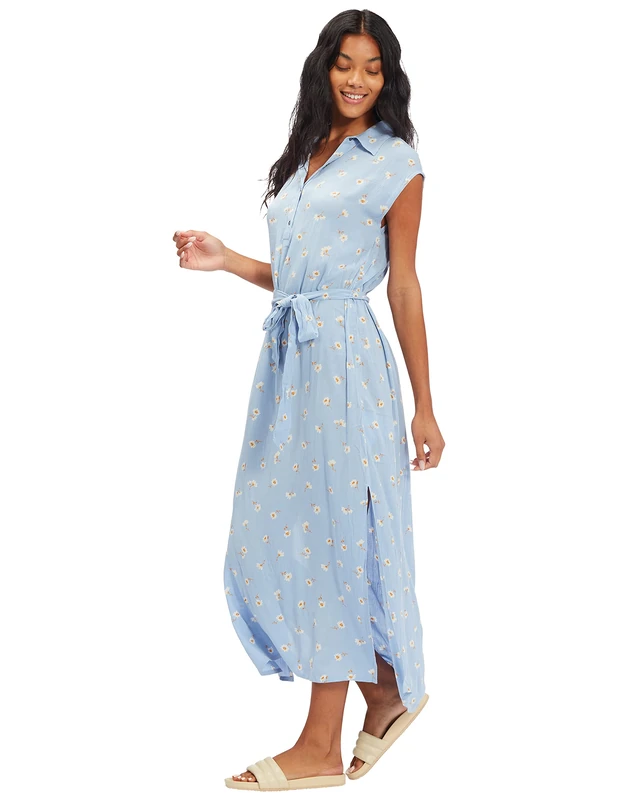 BILLABONG Women's Lovely Ways Button Front Midi Dress Casual, Sweet Blue, M
