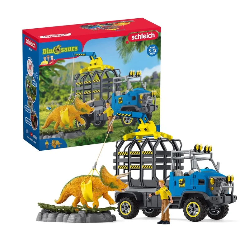 SCHLEICH DINOSAURS — 42565 Dinosaur Transport Mission, 43-Piece Play Set with Triceratops Figure and Transport Truck, Dinosaur Toys for Boys and Girls Ages 4+