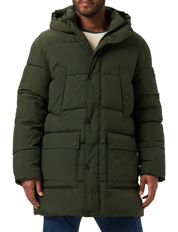 Calvin Klein Men's Crinkle Nylon LONGLENGTH Puffer K10K110335 Padded Jackets, Green (Dark Olive), S