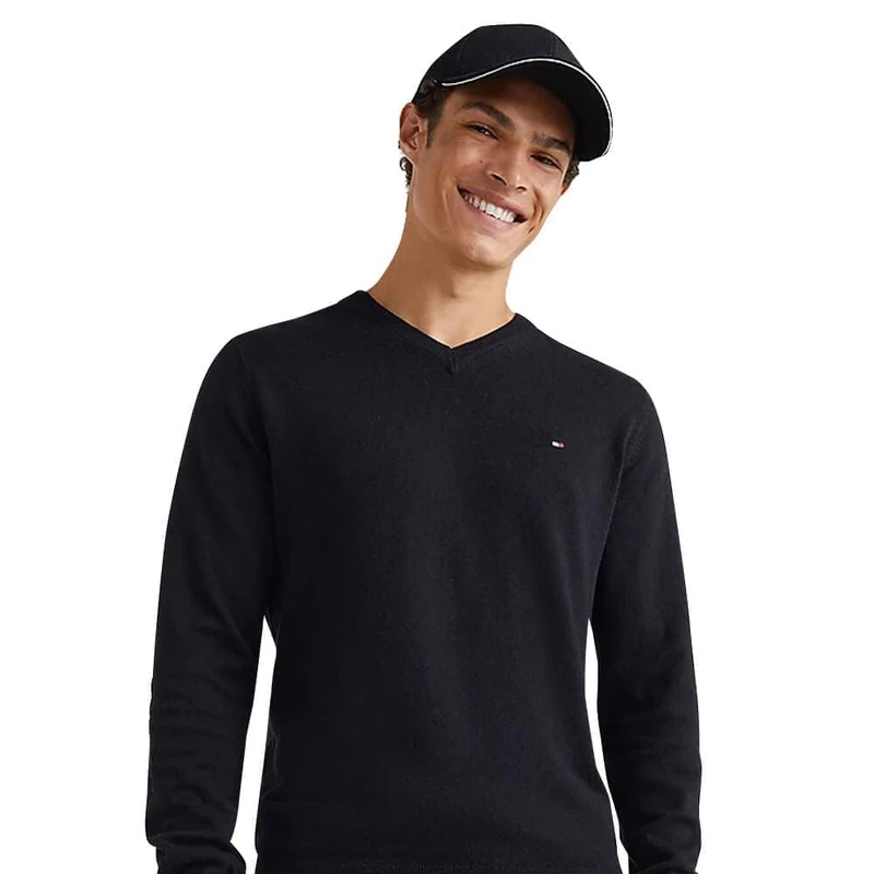 Tommy Hilfiger Men’s V-Neck Regular Fit Jumper, Black (Black), S