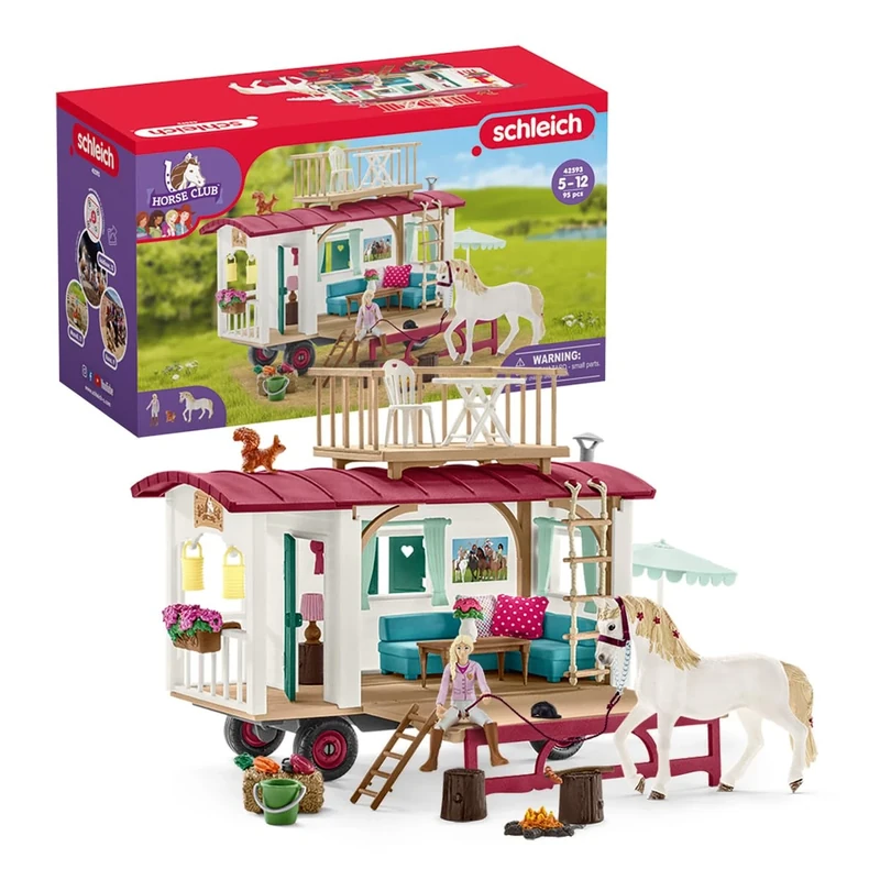 Schleich Horse Club - 95PC Sofia's Secret Camper Playset with Removable Rooftop Balcony - Includes Camper, Horse and Rider Figurines and Accessories - Modular Play Set for Girls - Kids Ages 5+ | 42593
