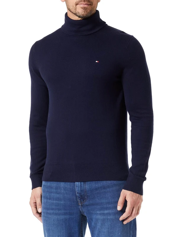 Tommy Hilfiger Men’s Pima Cashmere Roll Neck Jumper, Blue (Desert Sky), L