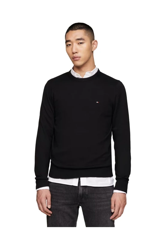 Tommy Hilfiger Men's Jumper Cashmere Crew Neck Pullover, Black (Black), XXL