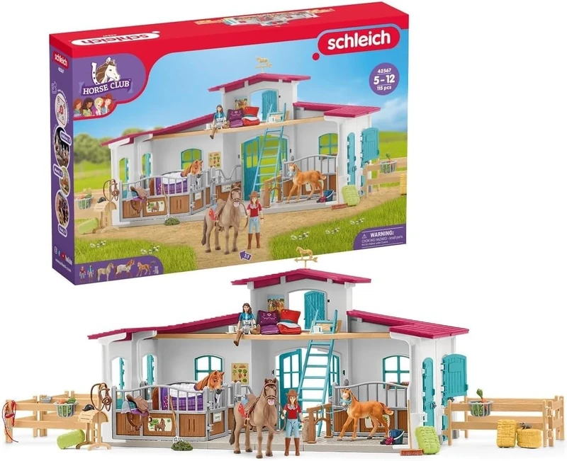 SCHLEICH Horse Club - 115 PC Lakeside Riding Center Horse Toy Playset with Horses and Riders, Barn and Farm Figurine Accessories - Farm Toys for Girls and Boys - Realistic Kids Toys Ages 5+ | 42567