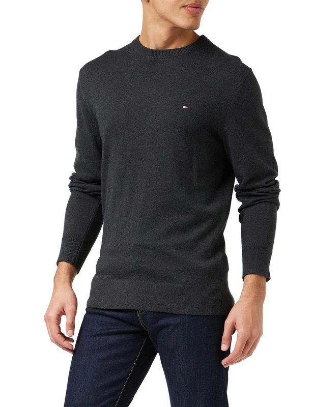 Tommy Hilfiger Men's Pima Org Ctn Cashmere Crew Neck Mw0mw28046 Pullovers, Grey (Dark Grey Heather), L