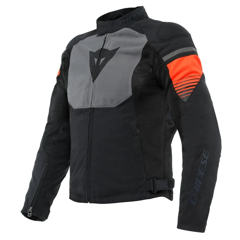 Dainese - Air Fast Tex Jacket, Summer Motorcycle Jacket, Quickdry Fabric, Soft Protections On Shoulders And Elbows, Men's Motorcycle Jacket, Black/Grey/Fluo Red, 46