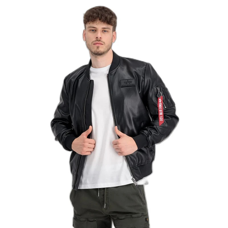 Alpha Industries MA-1 VF Vegan Leather Leather Jacket for Men Black