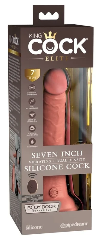 King Cock 7" Vibrating Silicone Dual Density Cock with Remote Light 7 Inch