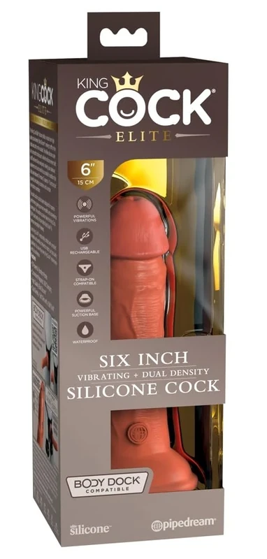 King Cock 6" Vibrating Silicone Dual Density Cock Tan 6 Inch