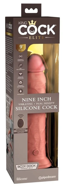 King Cock 9" Vibrating Silicone Dual Density Cock with Remote Light 9 Inch