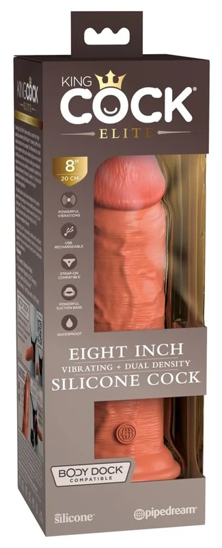 King Cock 8" Vibrating Silicone Dual Density Cock Tan 8 Inch