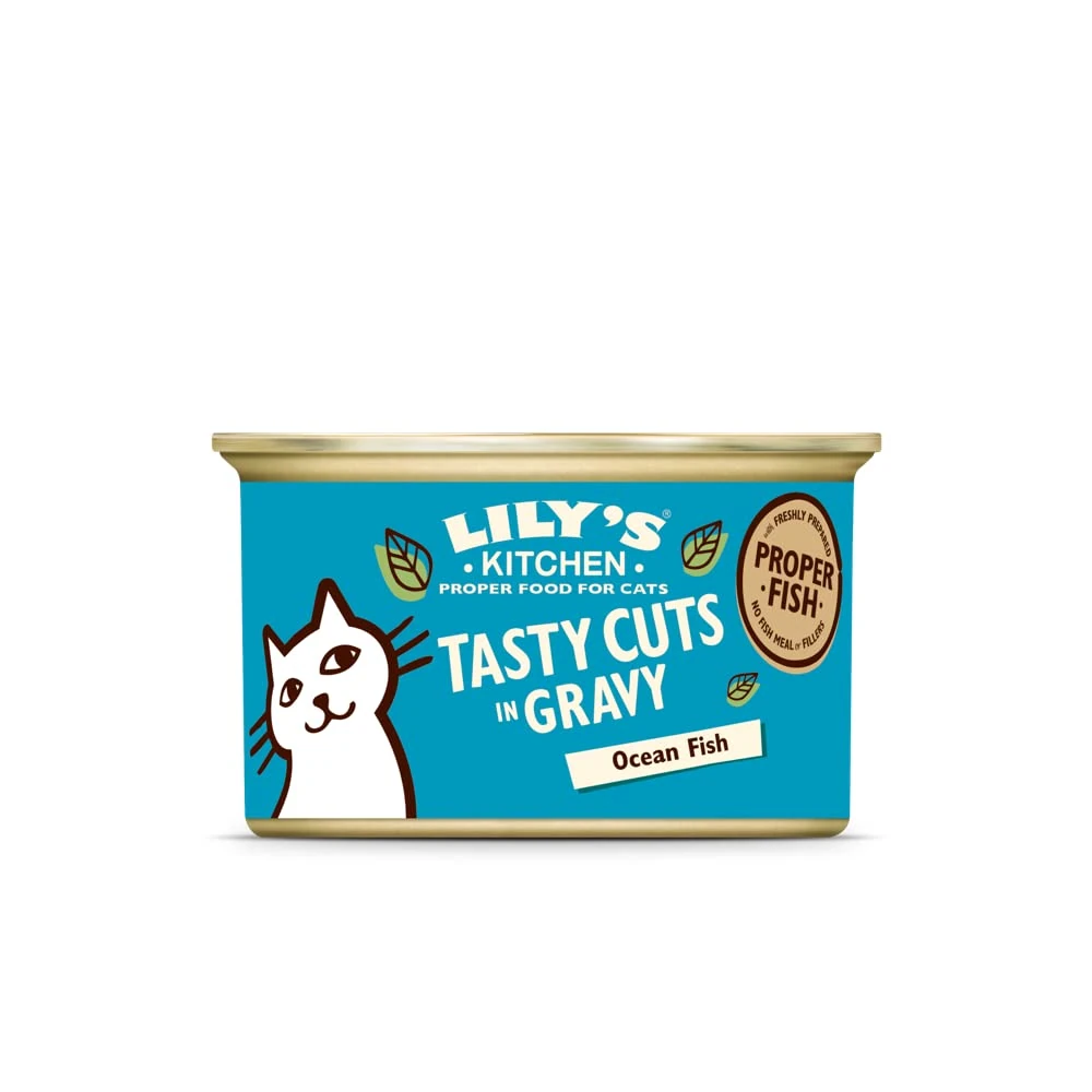 Lily's Kitchen Made with Natural Ingredients Tasty Cuts in Gravy with White Fish, Salmon and Prawn Adult Wet Cat Food, 85 g