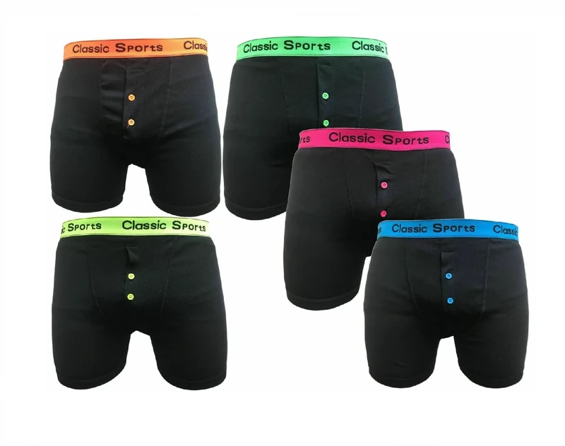 iTRONiK 6 Piars Mens Classic Sports Cotton Boxer Shorts Trunks Underwear Army Camouflage Plain Check Classic Neon Band size S to 6XL (M, Black With Neon Band)