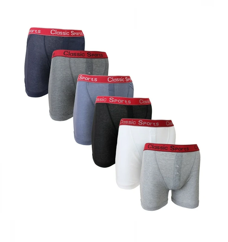 iTRONiK 6 Piars Mens Classic Sports Cotton Boxer Shorts Trunks Underwear Army Camouflage Plain Check Classic Neon Band size S to 6XL (M, Jersey Classic)