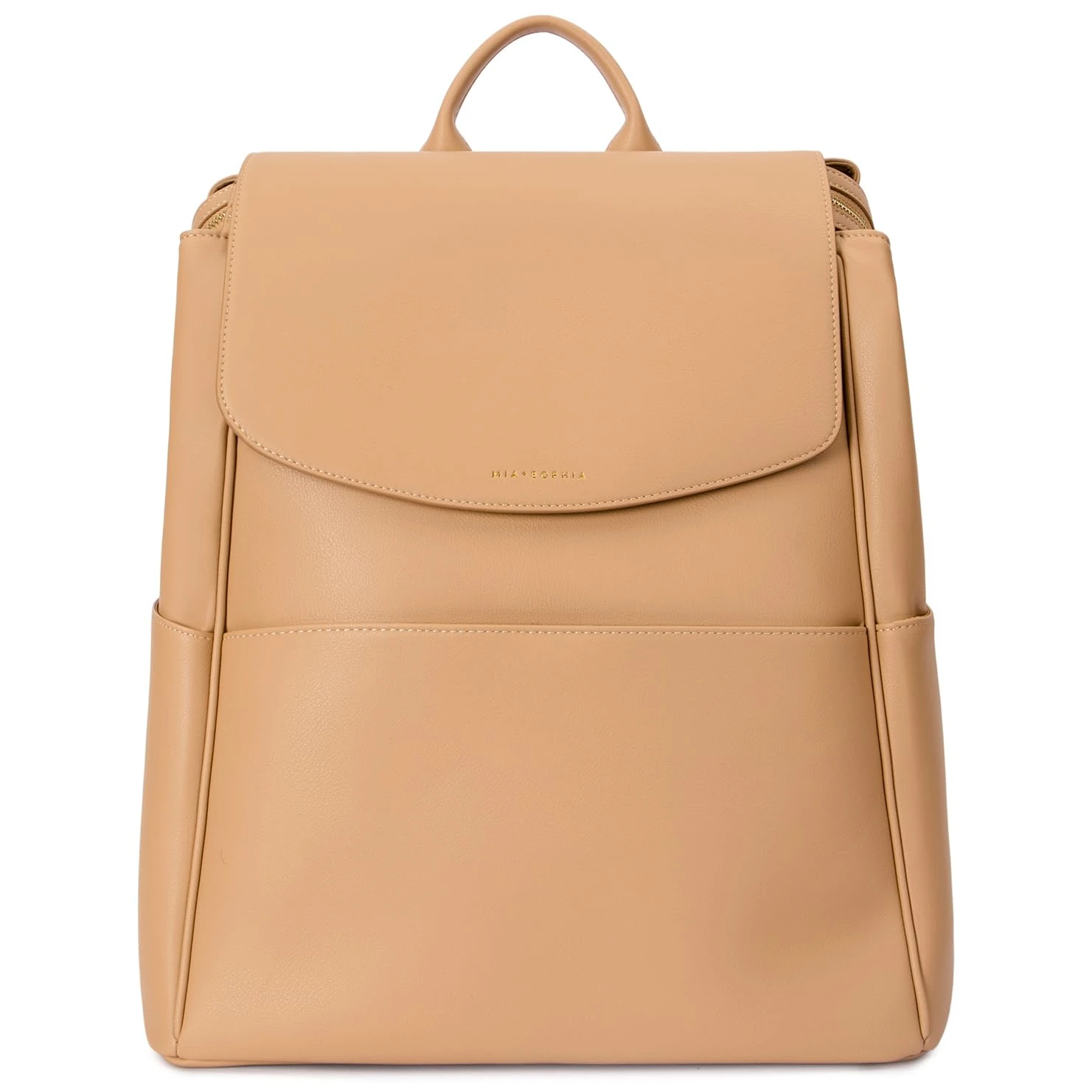 MIA + SOPHIA Leather Diaper Bag Backpack with USB Charging port, Changing Pad, Stroller Straps, and Bottle Holder (Brown Olivia)