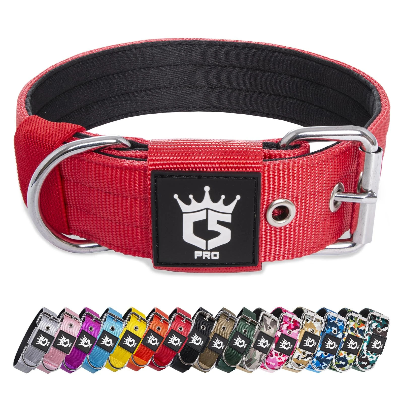TSPRO Tactical Dog Collar 1.5 Inch Wide Thick Dog Collars with Heavy Duty Metal Buckle, Durable, Strong, Adjustable for Medium to Large Dogs (Red L)