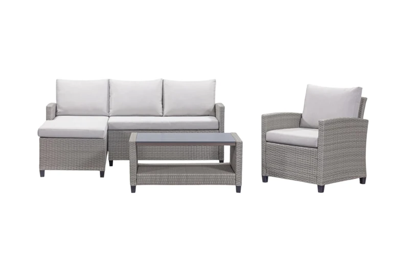 Out & Out Original Chaise Lounge Set - Rattan Dining Set - Outdoor Rattan Furniture - Corner Lounge Set Table Conservatory Patio Bamboo with Cushions – Comfortable Set With Armchair