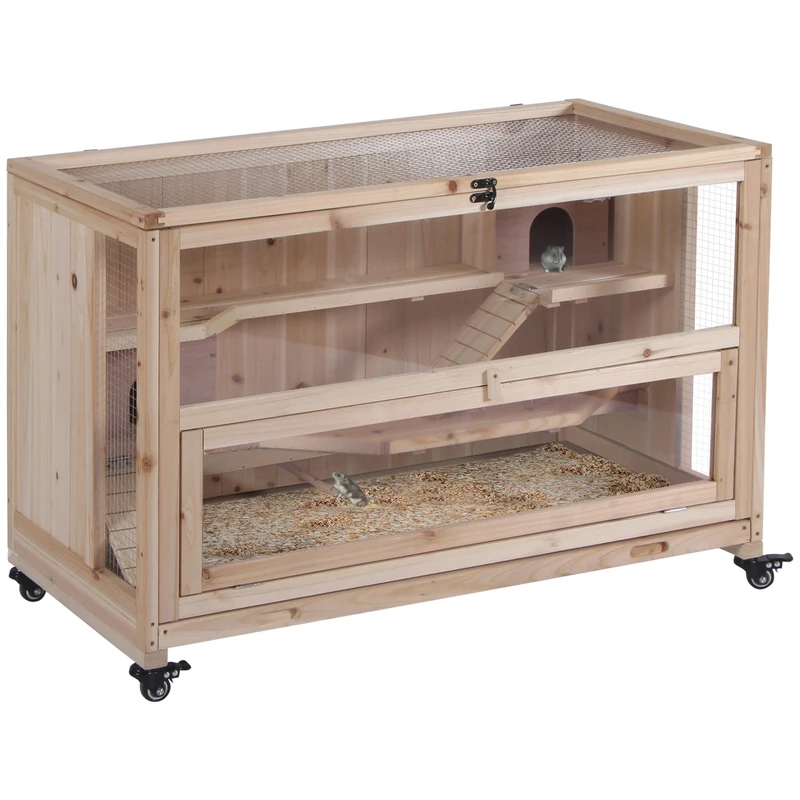 PawHut 3-Tier Wooden Hamster Cage - 99 x 50 x 69 cm Hutch