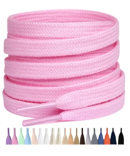 Stepace 2 Pairs 100% Cotton Flat Shoe Laces 8mm Wide Shoelaces for Sneaker Running Athletic Shoes