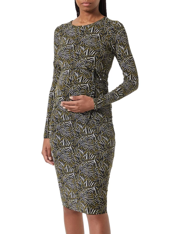 Noppies Maternity Women's Dress Paoli Long Sleeve Allover Print, Dark olive-P981, L