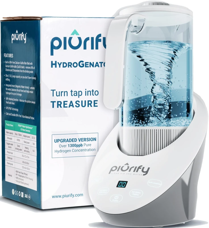 PIURIFY 50 Oz Hydrogen Water Pitcher - BPA Free Rich Generator With SPE/PEM Technology, Balanced PH Levels, Filtered With Calcium Sulfite - Image 1