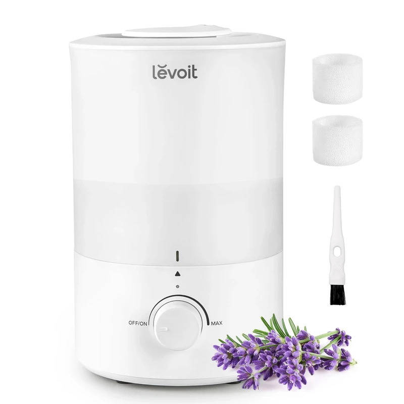 LEVOIT 3L Humidifiers for Bedroom Baby Room with Night Light, Cool Mist Humidifier for Home, Office & Plant, Auto-Off, Up to 25H for 27 ㎡, Quiet Operation with 360° Rotation Nozzle- 2 Filter Sponge