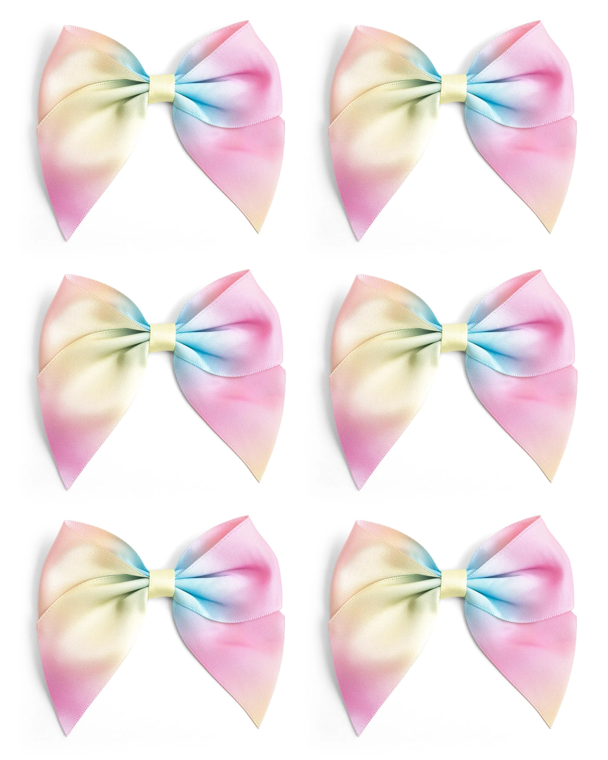 Italian Options Large Satin Ribbon Bows Self-Adhesive Fabric Bow Decorations for Gift Wrapping Hampers Cake Decoration Hair Bows Crafts Crafting Pastel Rainbow 6 Pack 10 cm