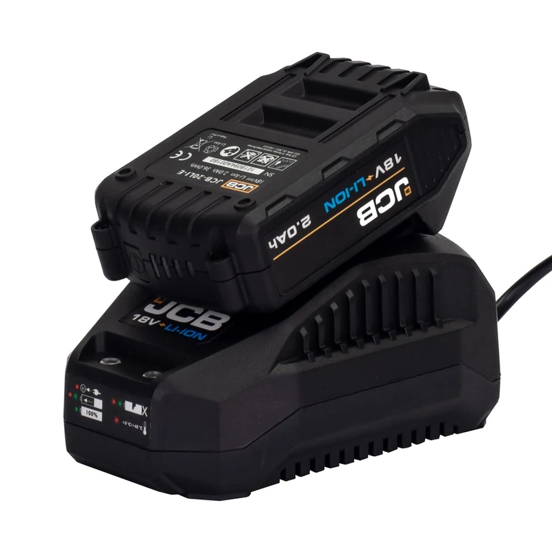JCB 18V 2.0Ah Lithium-Ion Battery & 2.4A Fast Charger, Compatible with JCB 18V Cordless & Brushless Power Tools